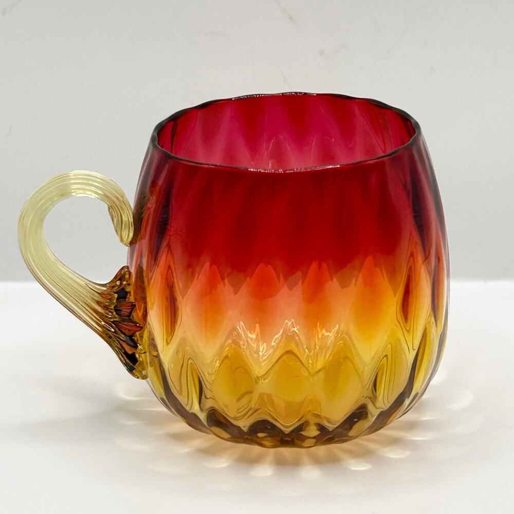 New England Glass Co Amberina Diamond Quilted Optic Punch Cup Victorian 1800s